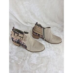Everglades Tan Plaid Accent Ankle Boots Side Zip Buckle Detail Booties Size 8